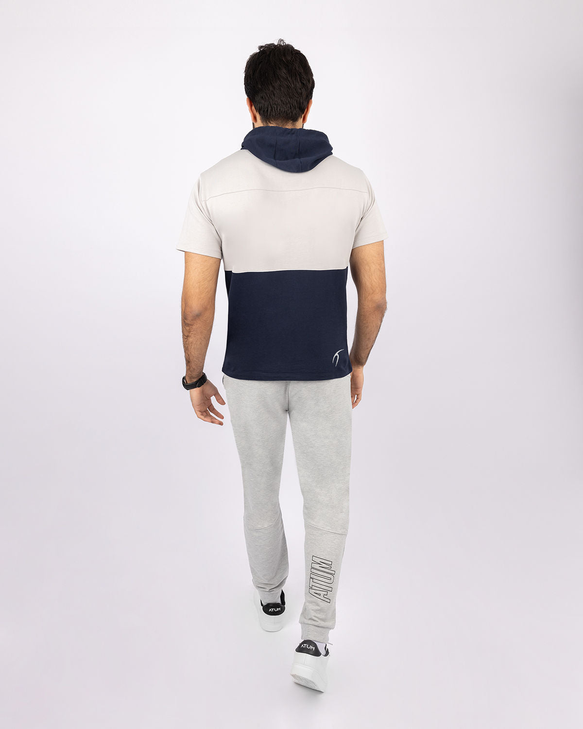 Half Sleeve Light Gray Hoodie-Atum -60639561