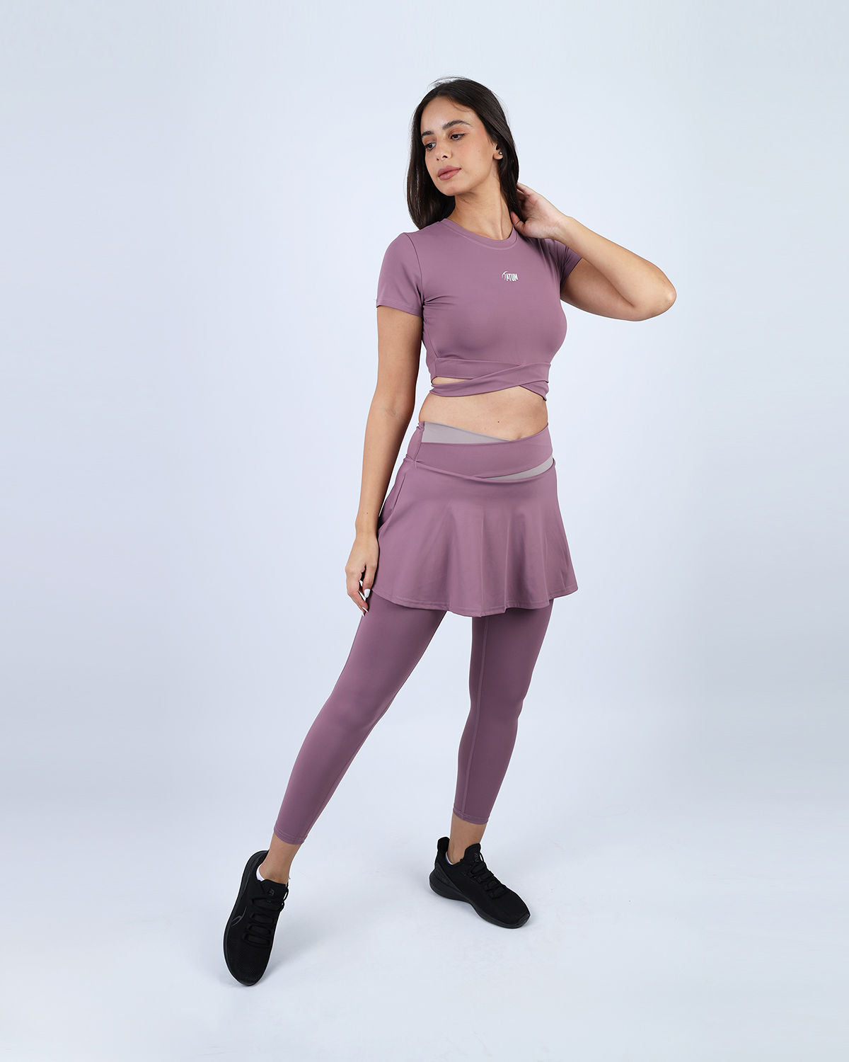 Twisted Short Sleeves Purple Crop Top-Atum -47668120