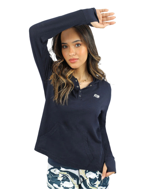 Women's Hooded Navy T-Shirt-Atum -48896960
