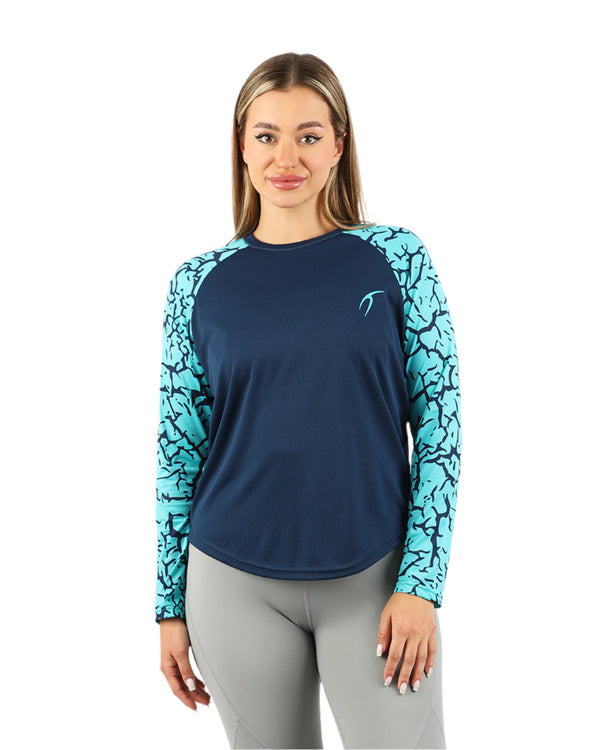 Crew Neck Long Sleeve Turquoise Top-Atum -49700030