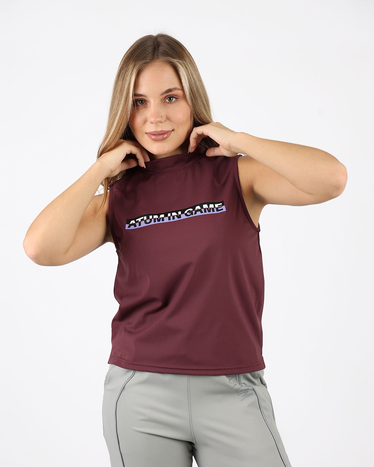 Sleeveless Training Burgundy Tank Top-Atum -24097845