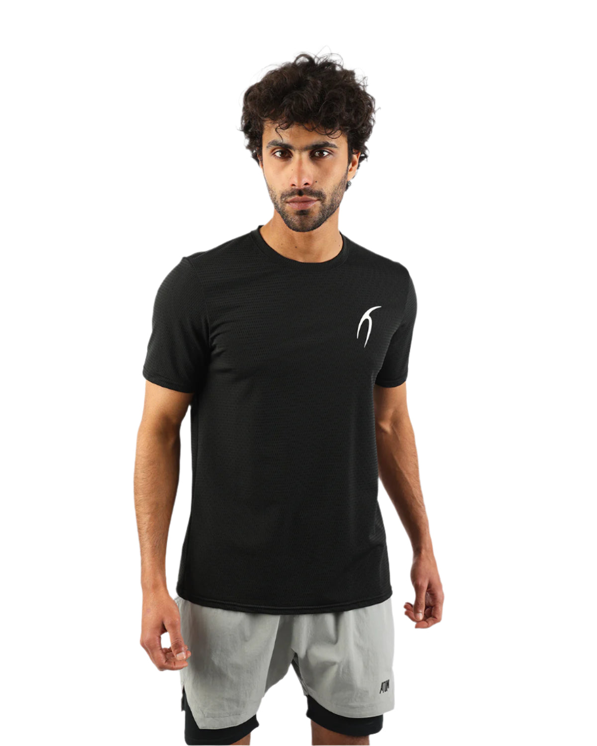 Crew Neck Short Sleeve Black Athletic Top-Atum -30967589