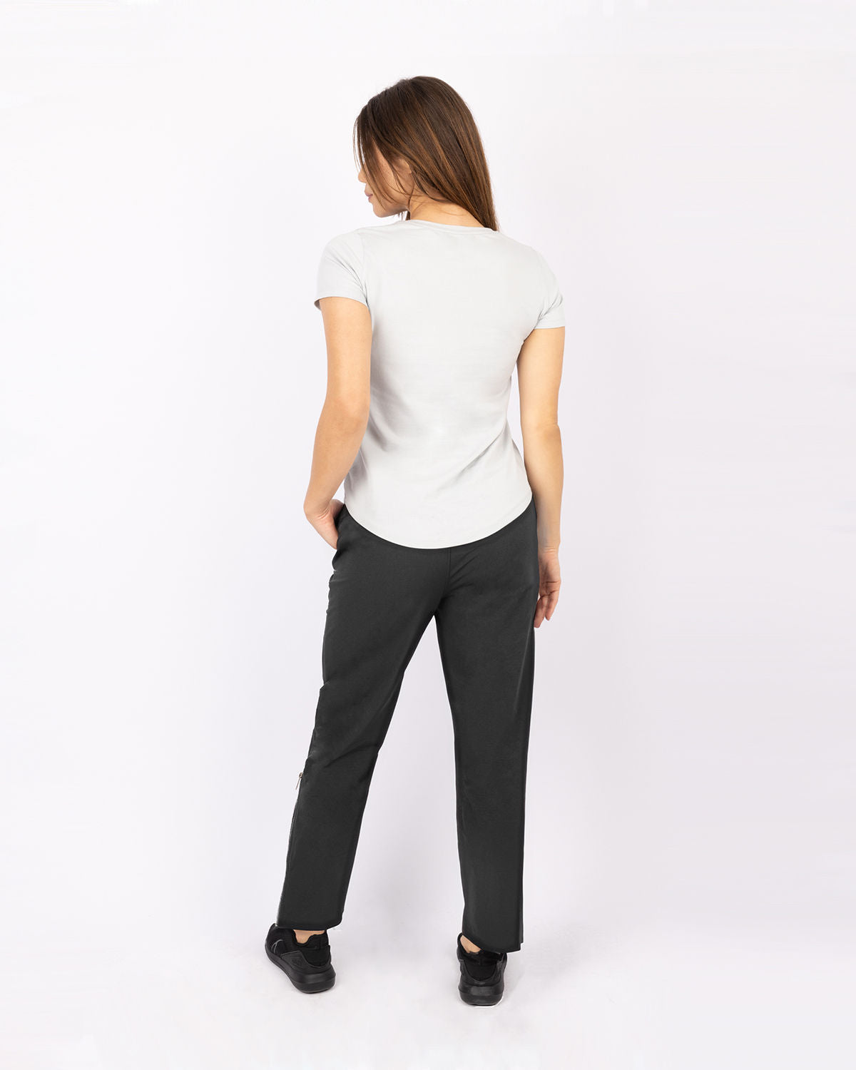 Slit Zipper Gray Women's Pants-Atum -565947