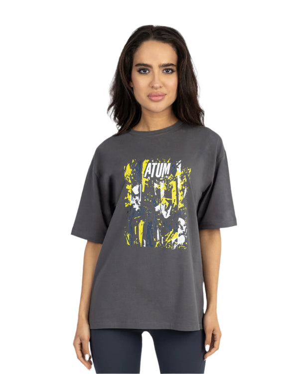 Oversize Printed Women's Gray T-Shirt-Atum -85551911