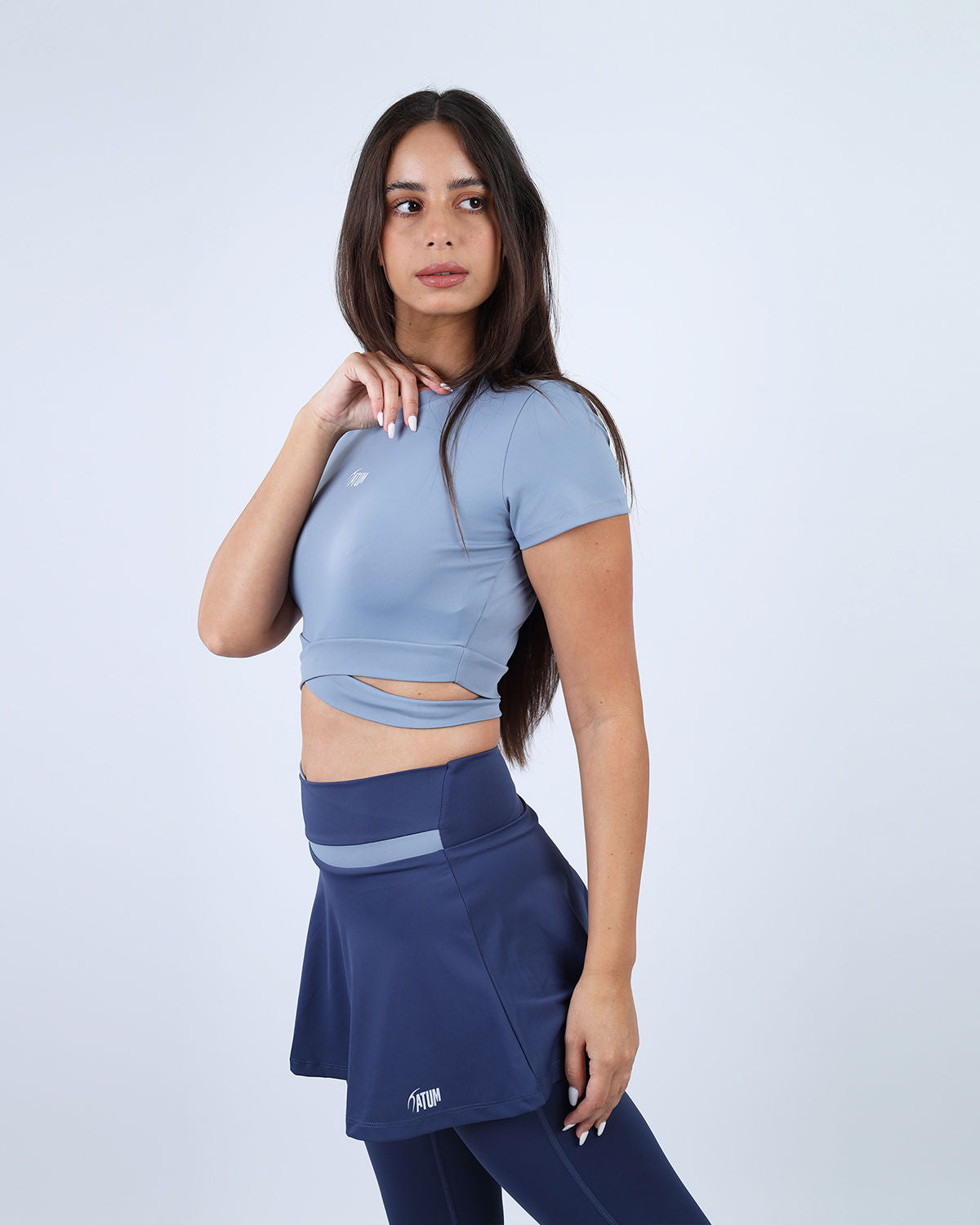 Twisted Short Sleeves Blue Crop Top-Atum -464708