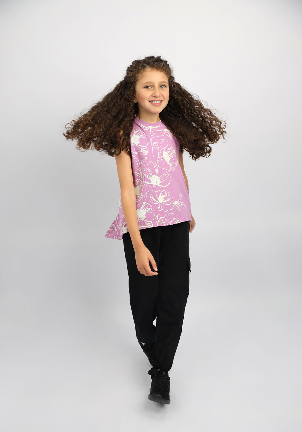 Girl's Flowery Violet Tank Top