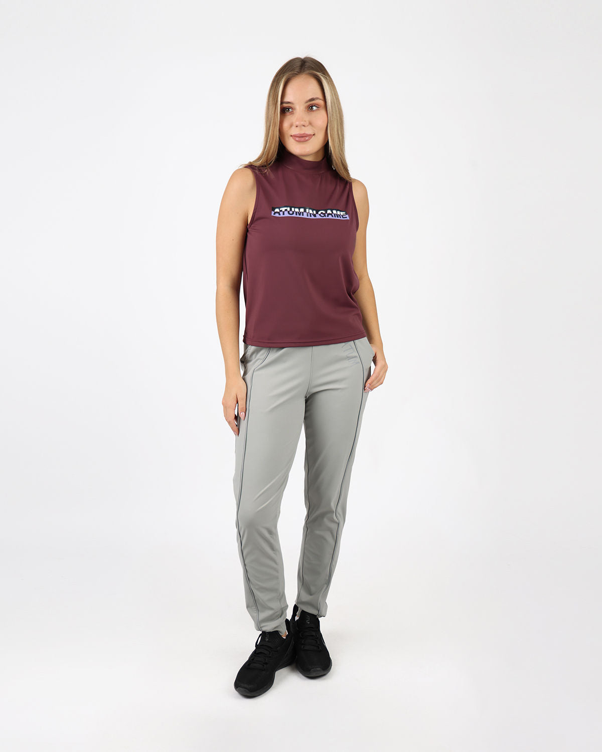 Sleeveless Training Burgundy Tank Top-Atum -11849262