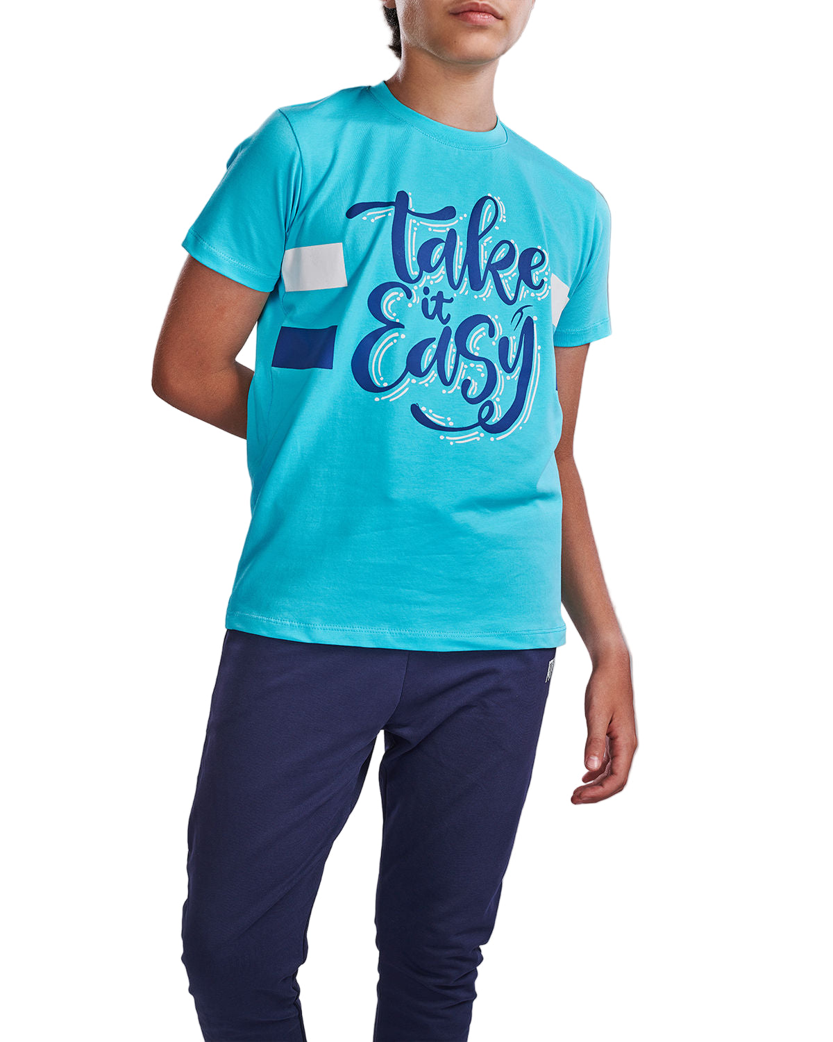 Boy's Basic Printed Aqua T-shirt-Atum -29543384
