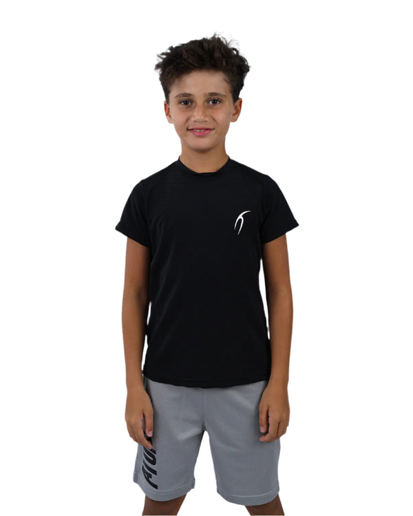 Crew Neck Short Sleeve Black Breathable Top-Atum -96169339
