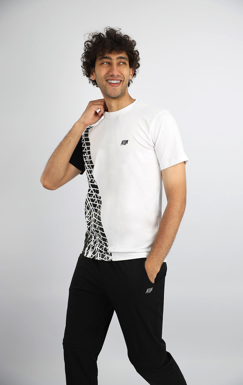 Futuristic Crew-Neck White T-Shirt-Atum -96990145