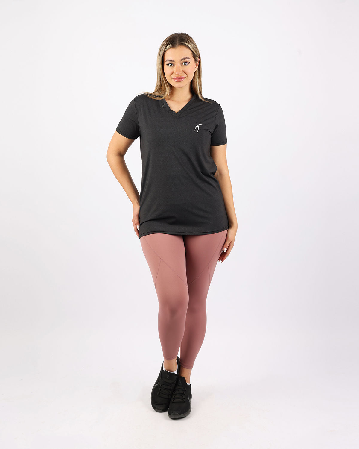 V Neck Training Black Top-Atum -76189833