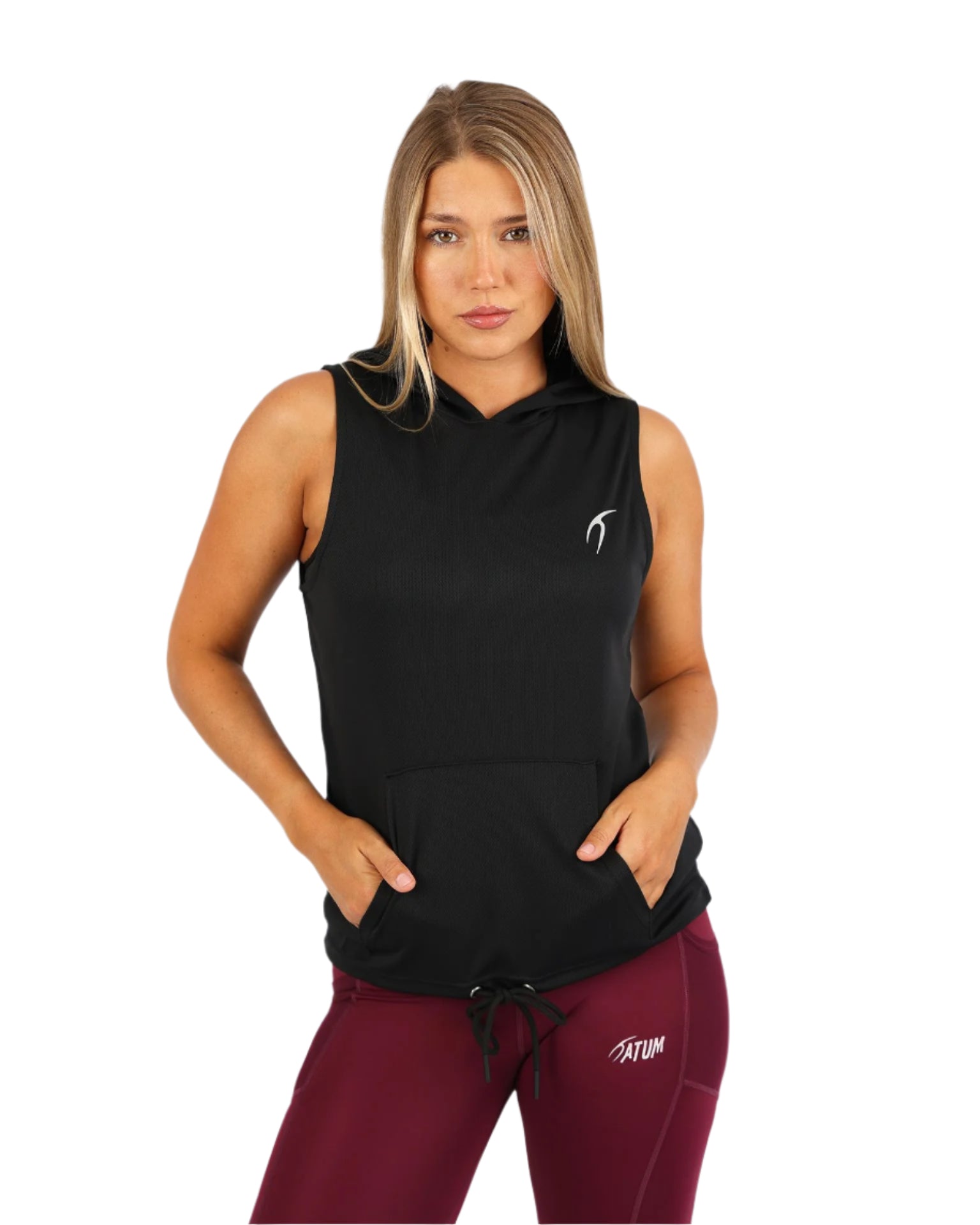 Sleeveless Breathable Black Women's Hoodie-Atum -36254455