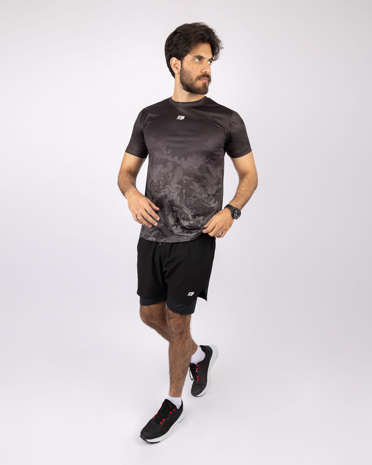 Round Printed Black T-Shirt-Atum -76121482