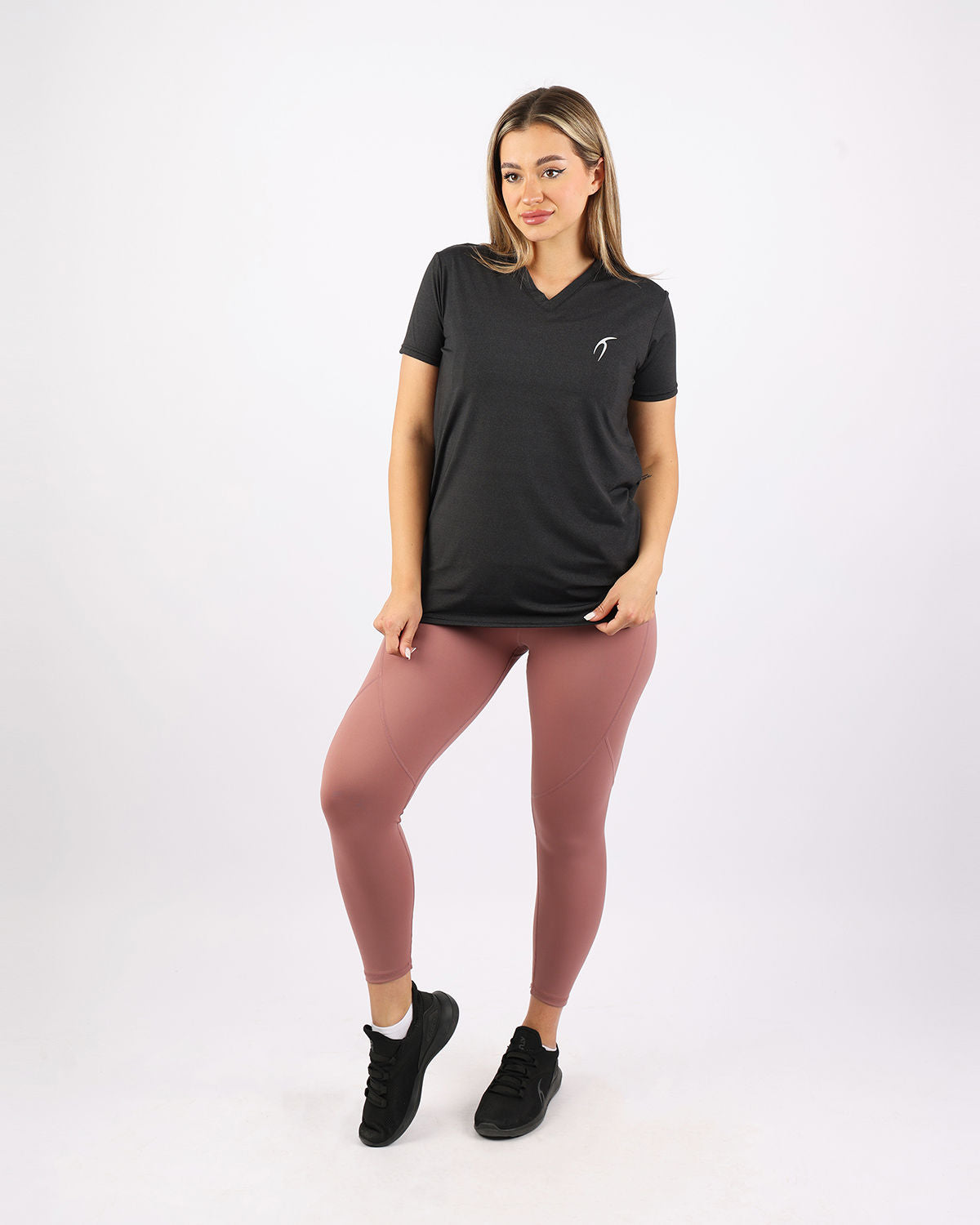 V Neck Training Black Top-Atum -90310297