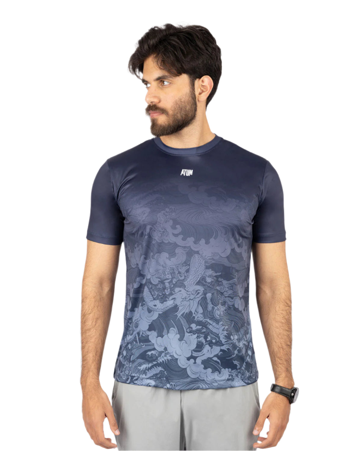 Round Printed Navy T-Shirt-Atum -37537399