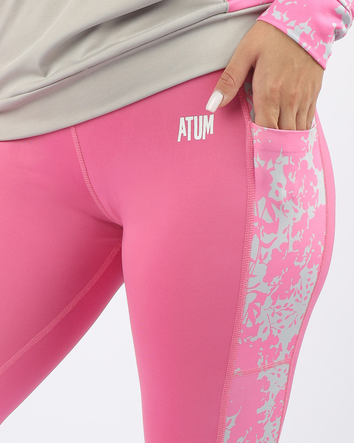 Printed Panel Pink Leggings-Atum -4752312