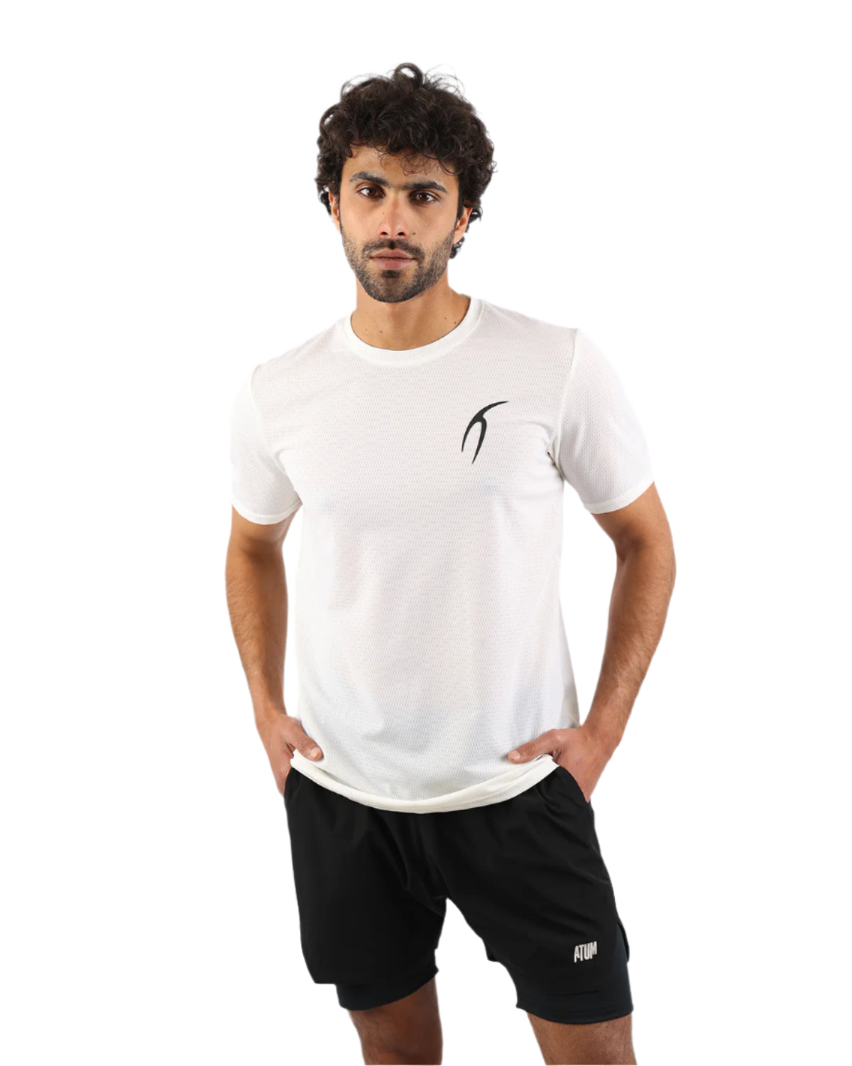 Crew Neck Short Sleeve Black Athletic Top-Atum -75605186