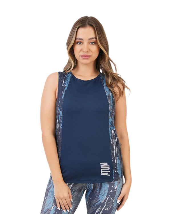 Marble Printed Navy Tank Top-Atum -38313585